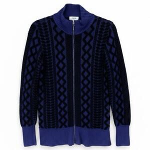 PER SE By CARLISLE CARDIGAN SWEATER Women’s Size MEDIUM Blue Black Zip Front